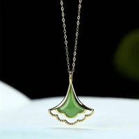 hot selling natural hand carved jade silver inlay ginkgo biloba leaf necklace pendant fashion jewelry men women luck gifts