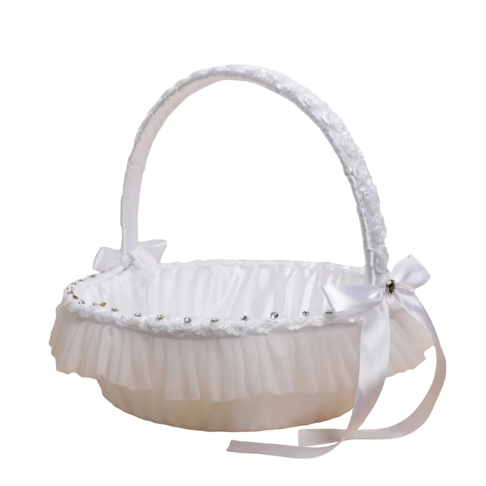 

White Basket Rustic Basket Wedding Ornaments Lace Wedding Basket Flower Basket Decorative Basket Wedding