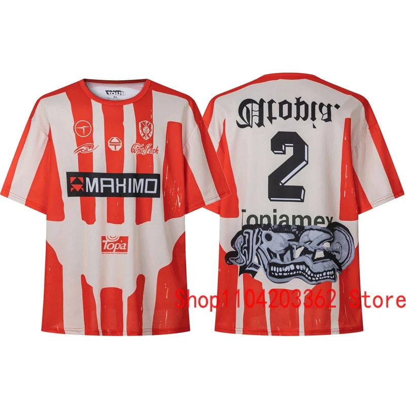 Новая летняя футболка с короткими рукавами UTOPIA дышащая красно-белая принтом по