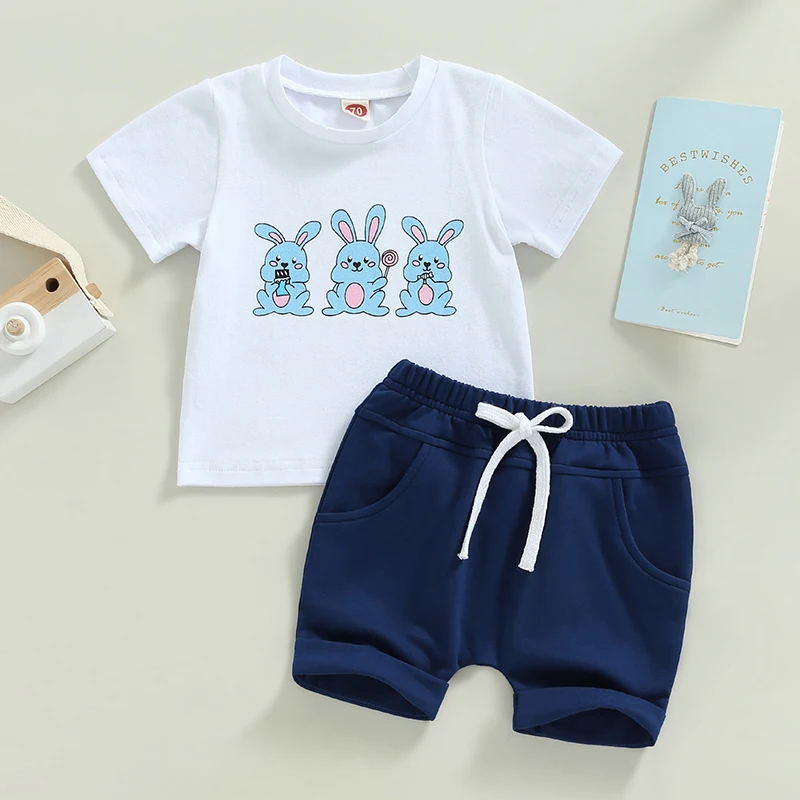 

Newborn girl outfits baby girl Short Sleeve Easter Rabbit Print Tops Stretch Shorts 2PCs Outfits Baby's Sets Clothing
