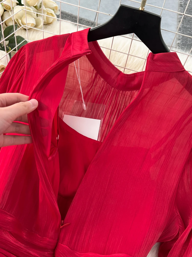 Enegant женское винтажное платье с круглым вырезом и рукавами-фонариками однотонное