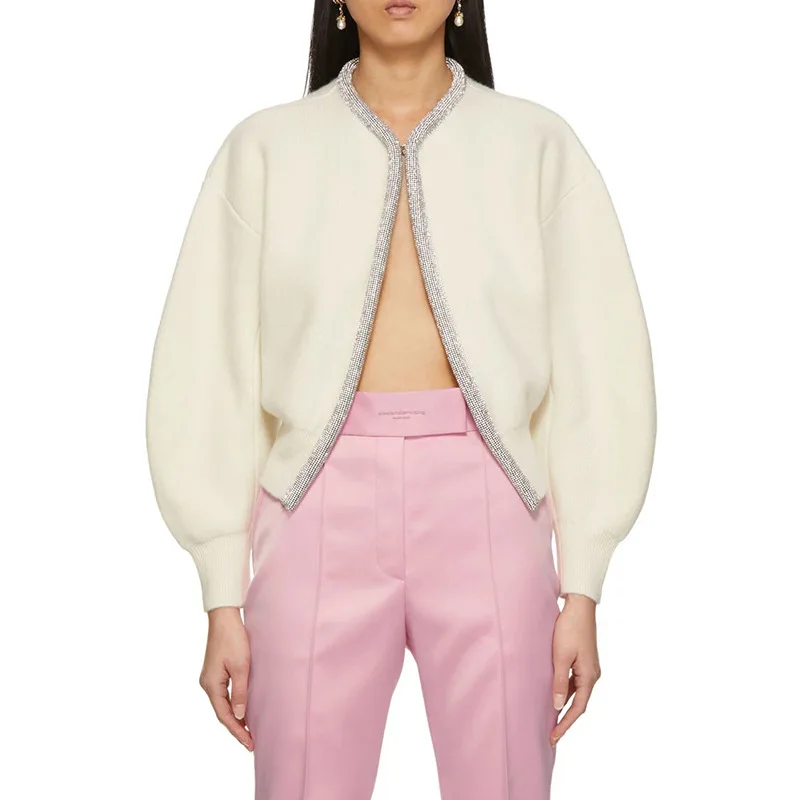 

Женский вязаный кардиган с вырезом «Стразы», черный/белый короткий свитер с вырезом «лодочкой», новый дизайн, весна 2022