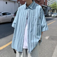 2022 summer new fashion striped shirt men korean version fashion casual loose all match simple short sleeved shirt coat