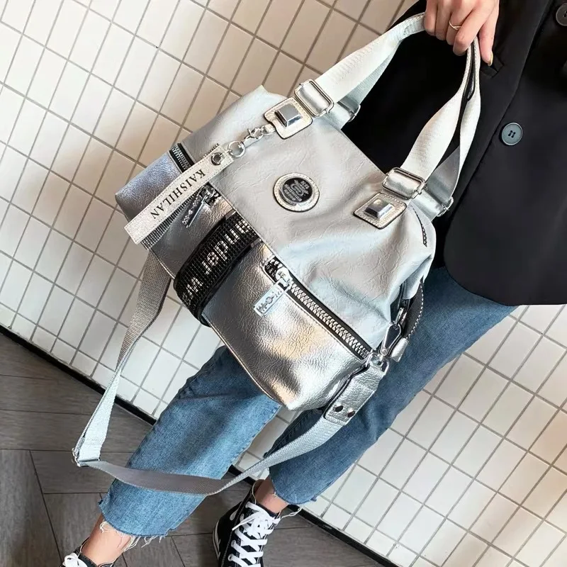 

Fashion Bright Silver Womens Bag Large Handbag with One Shoulder Strap Large Capacity bolsa feminina bolso mujer torebki damskie