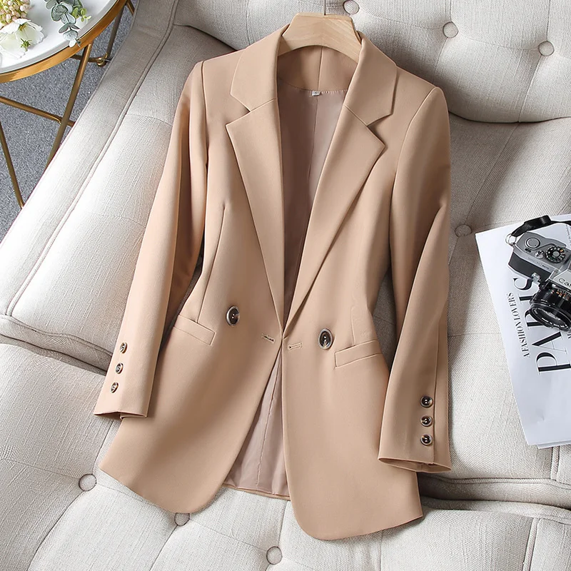 Khaki Blazer Women's Coat Spring Autumn 2023 Fashion Korean  Long Sleeve Blazers Woman Jacket Casual Office Ladies Blazer Tops