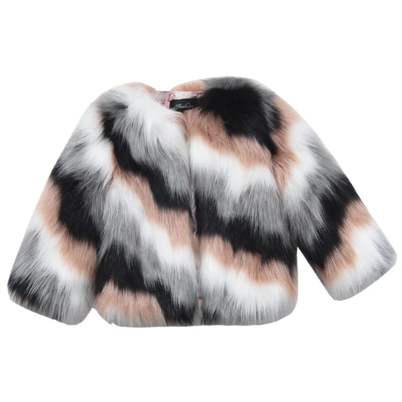 

Hot Sale New Children's Fur Coat Baby Girls Faux Fox Fur Long-Sleeved Thick Warm Jackets Kids Jacquard Tops Fast Shipping