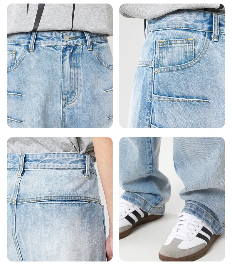 Высокие мужские удлиненные прямые джинсы в рубчик больших размеров уличная