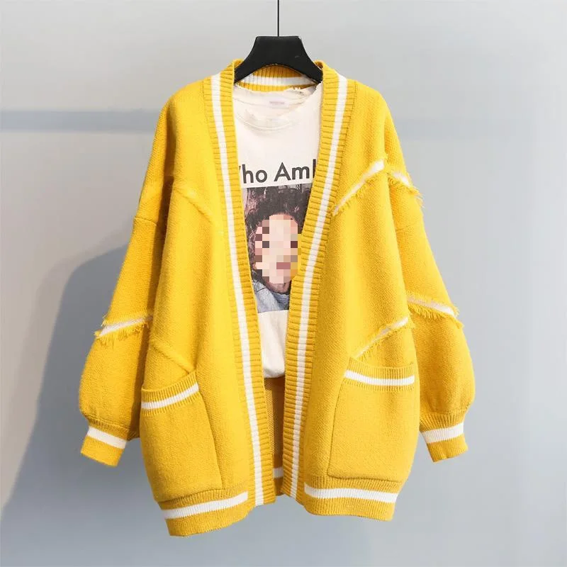 

2023 Spring New Sweater Cardigan Coat Women's Loose Fashion Mid-Length Knitted Cardigan