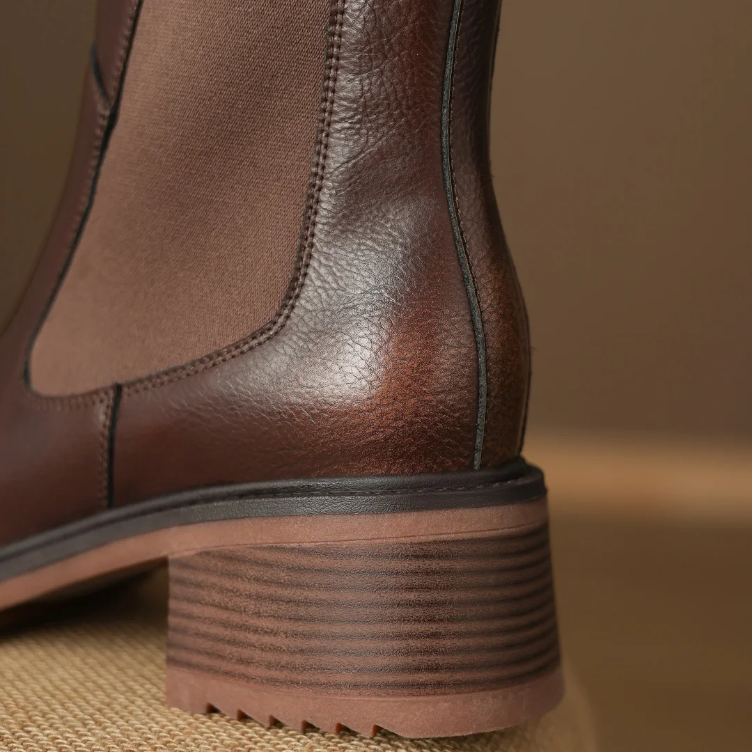 Женские ботильоны из натуральной кожи Лоскутные ботинки-челси эластичной ткани