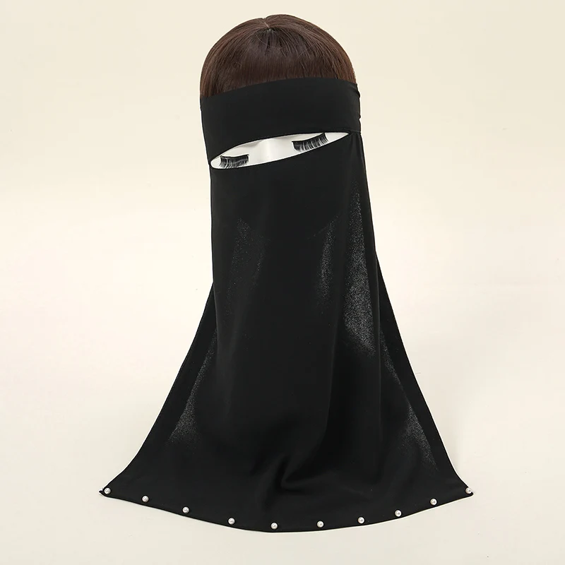Шифоновый шарф Niqab с черными бусинами мусульманская молитва жемчугом химар