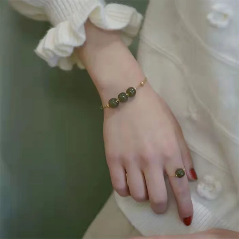 

Titanium Steel Imitation Jade Bracelet Simple Natural Niche Light Luxury Vintage Charm Bangles for Women Girls Hand Jewelry 팔찌