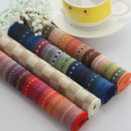 

NEW2022 30*45CM Colorful Table Mat Fashion Pure Stripe Placemat Table Mat Cotton Pad Coasters Disc Pads Dining Table Mat -15