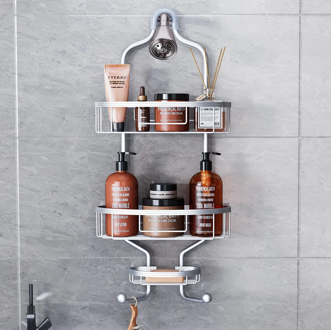 

Bathroom Rack Punch-Free Aluminum Hotel Bathroom Shelf 3-Layer Soap Holder