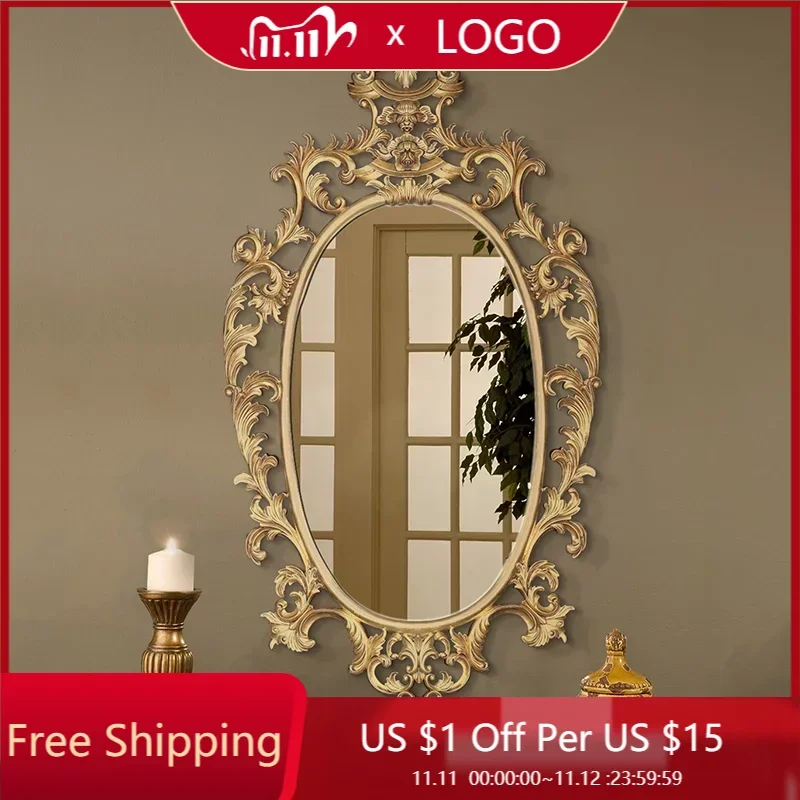 

Большое винтажное зеркало для макияжа, художественное золотистое металлическое светодиодное эстетическое декоративное зеркало, большое античное зеркало неправильной формы для спальни, украшение для дома