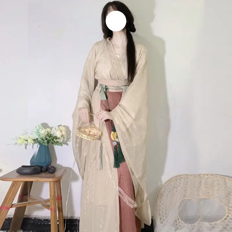 

2023 spring chinese ancient song dynasty hanfu round neck daily spring and summer female elegant fairy casual daily hanfu dress