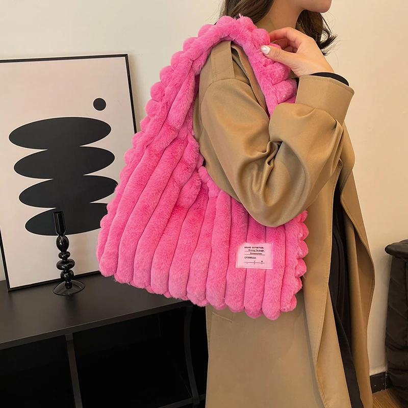 Простая повседневная универсальная женская плиссированная плюшевая сумка-тоут