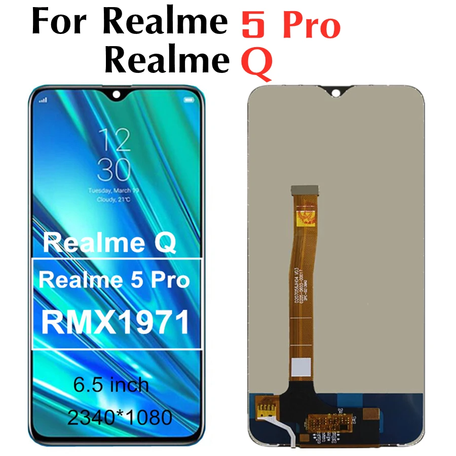 

ЖК-дисплей 6,3 дюйма для OPPO Realme 5 Pro, ЖК-дисплей с сенсорным экраном и дигитайзером, замена для Realme Q RMX1971 LCD