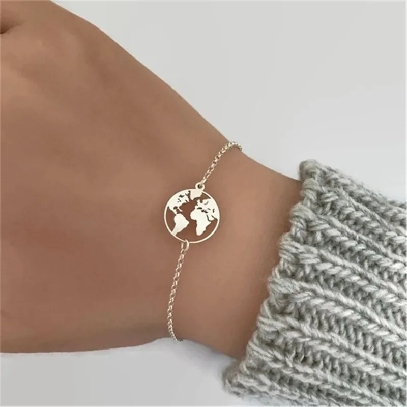 

New Hot World Map Bracelet Golden Silver Color Simple Adjustable Men Bracelet Christmas Gift For Friend