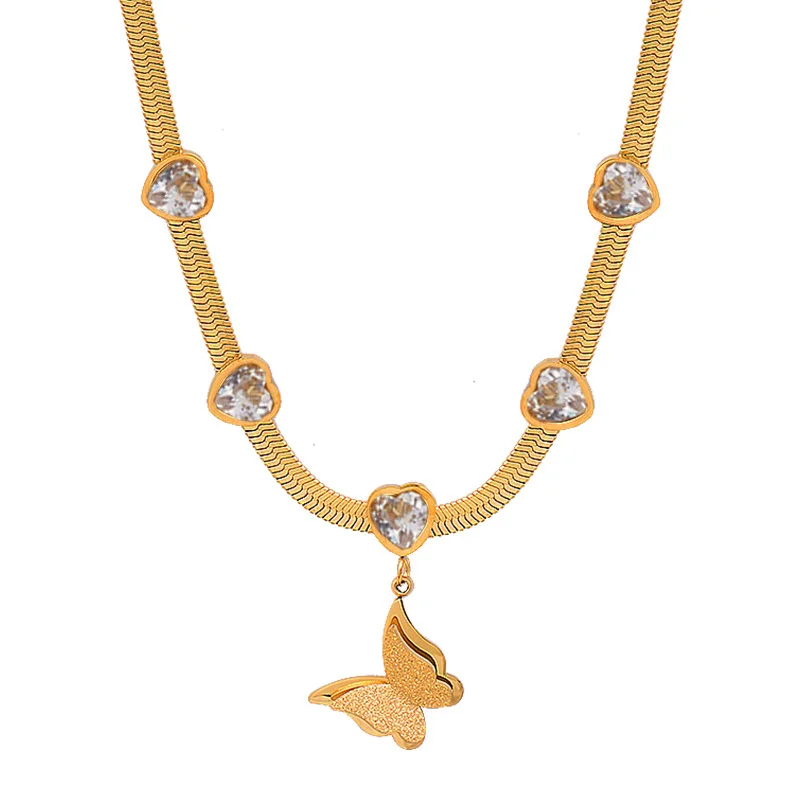 Модный простой позолоченный ретро кулон-бабочка изумрудная любовь циркон