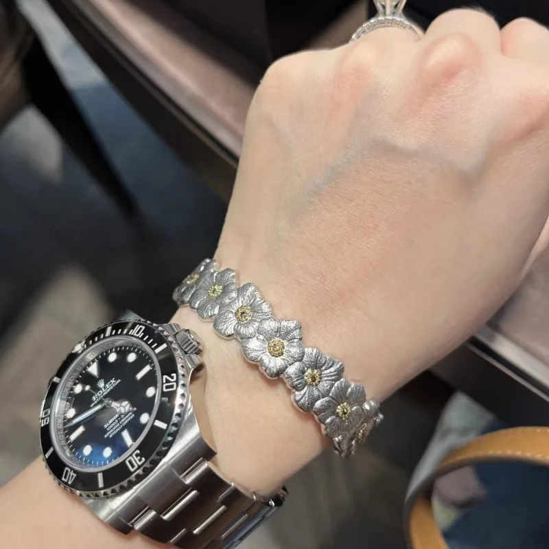 Женский Открытый браслет из серебра 925 пробы в винтажном стиле гардении