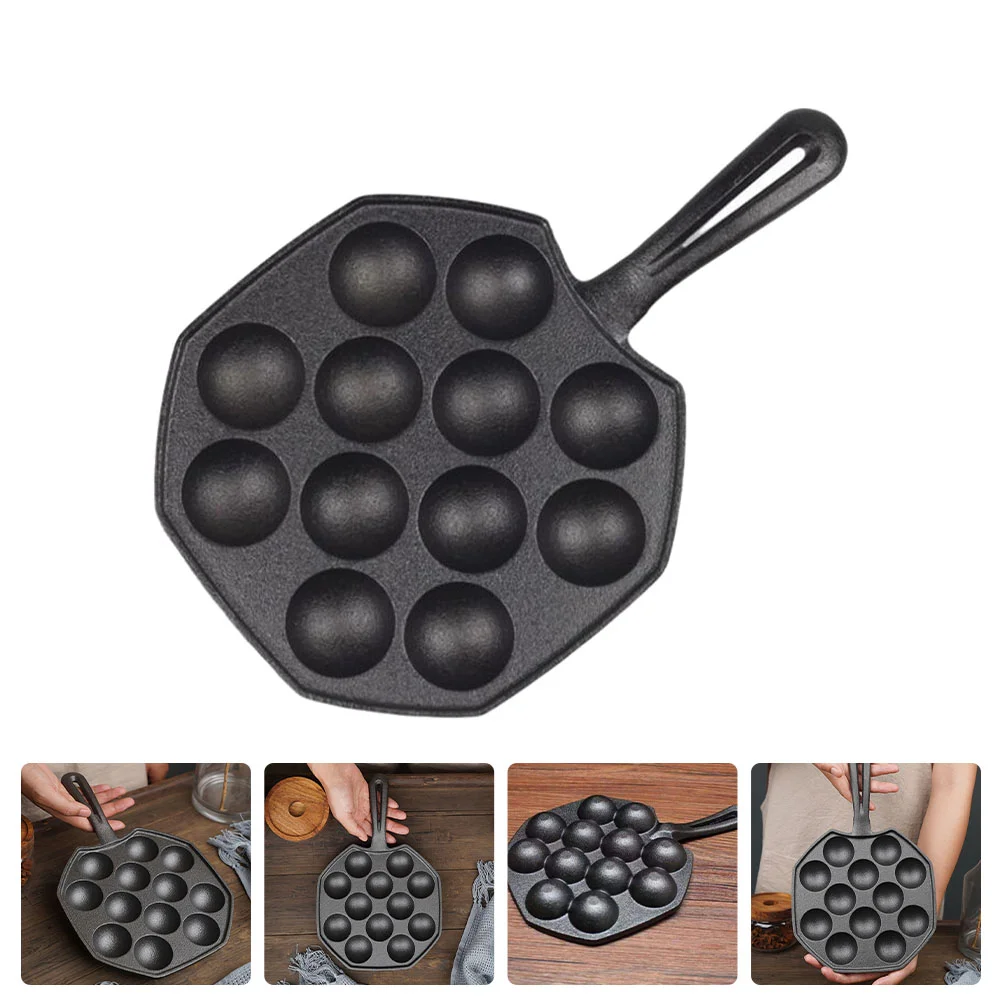 

Takoyaki Pan Octopus Maker: 12 Holes Meat Grill Mold Nonstick Cast Tray for Aebleskiver Meatball Snail Escargot Mushroom