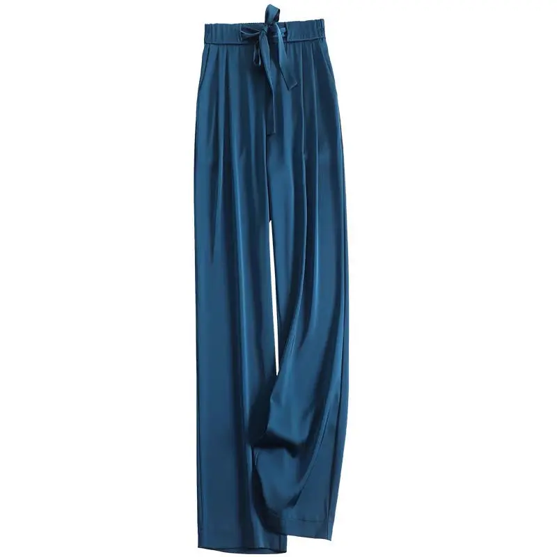 

High Quality 2022 Wide-leg Women's Pants High Waist Full-lenth Loose Glossy Pants Casual Long Ice Silk Pants Women Trousers K31