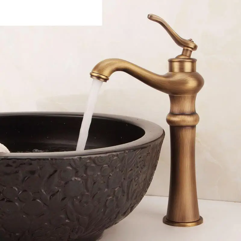 

Single Handle Antique Brass Bathroom Vanity Sink Lavatory Faucet Hot And Cold Mixer Tap