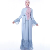 muslim fashion lace ruffle sleeve abayas kaftan dress dubai turkey maxi islam moroccan kaftan robe with belt