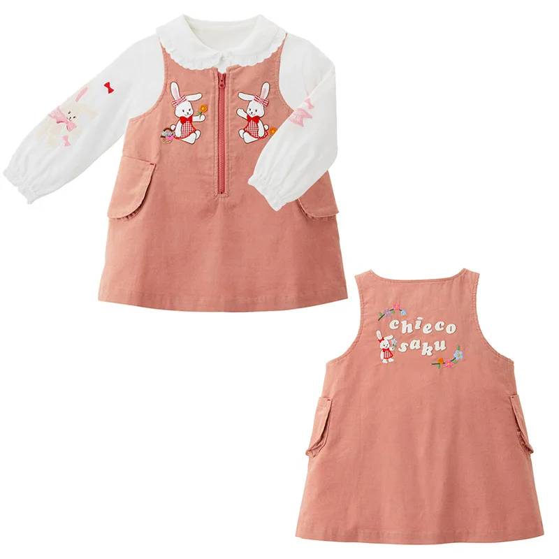 

Japanese Girls' Strap Dress Rabbit Corduroy Zipper Vest Dresses Korean Kids Clothes Baby Vestidos Cortos Vestido Robes Ropa 3-8Y