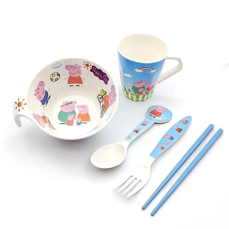 

Peppa Pig anime peripheral kawaii cartoon anti-fall divider plate chopsticks spoon creative children's heat-resistant tableware