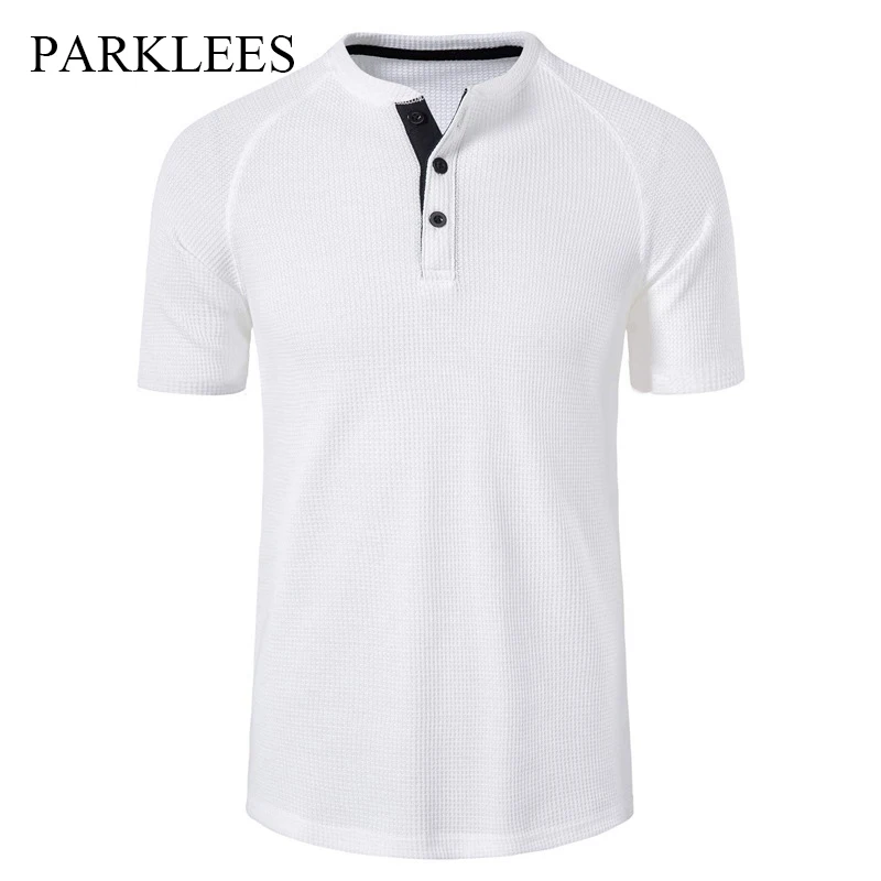 

Parklees Mens Waffle Henley T Shirts 2022 Summer New Short Sleeve Slim Fit Tee Shirts Casual Lightweight 3 Buttons Solid T Shirt