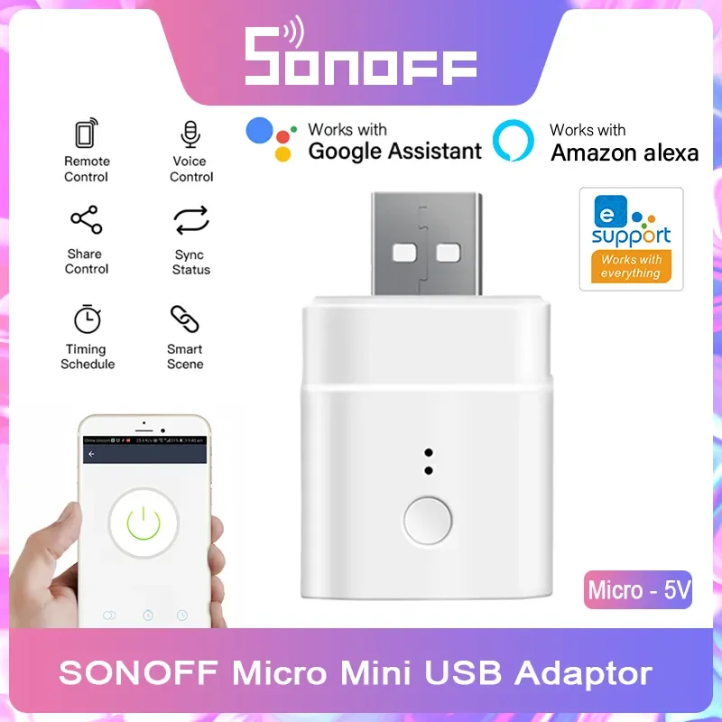 

Micro 5V Wireless USB Smart Adaptor Flexible Portable Smart WiFi Control via eWeLink APP Home Alexa 2022