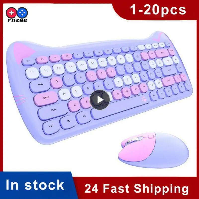 

Ergonomics Photoelectric Keyboard And Mouse Cute Meow Wireless 2.4g Keyboard Mouse Set 2400dpi Waterproof Usb Mixed Color