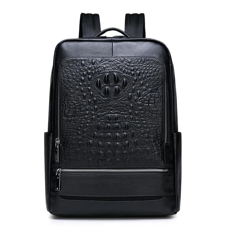 Men Backpack Crocodile Pattern Backpack Top Layer Leather Business Casual Backpack Brand Leather School Backpack Fashion Travel