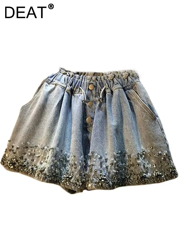 Женские джинсовые шорты с широкими штанинами и высокой талией