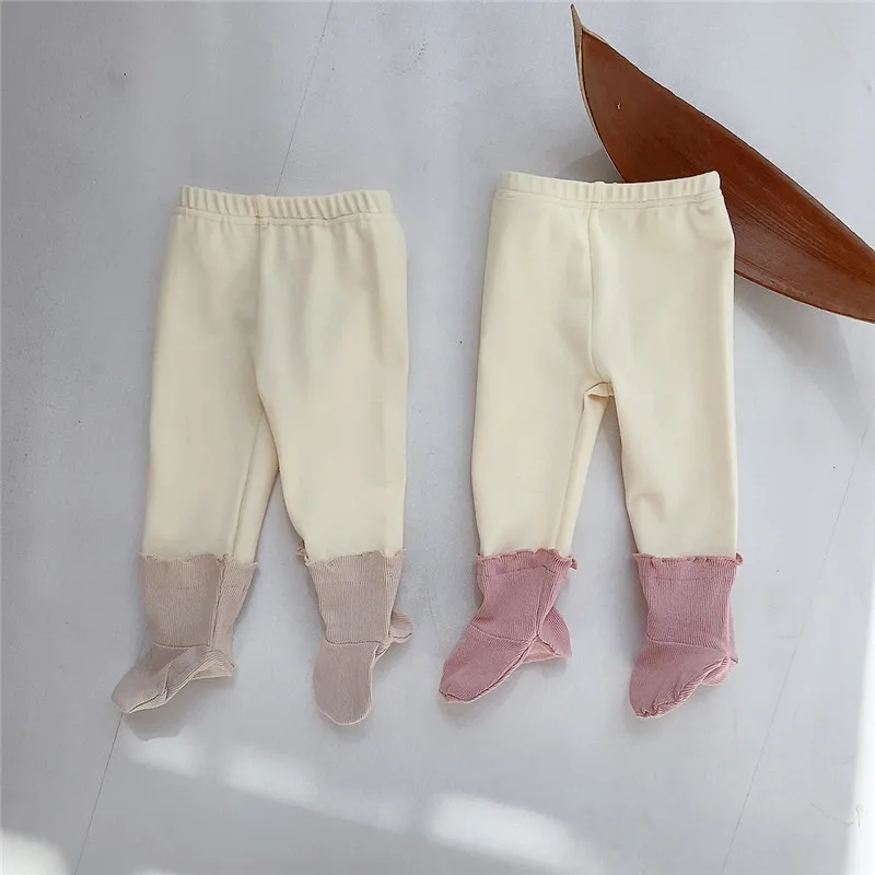 

2022 Autumn Winter New Girl Baby Splicing Color Leggings Newborn Cotton Casual Pants Boy Infant Fashion Trousers Toddler Clothes