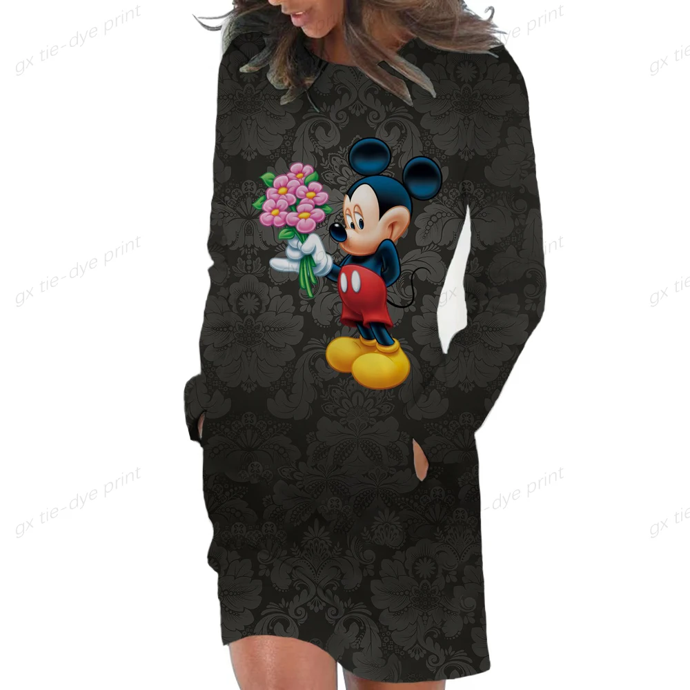 

2023 New Disney Minnie Mickey Print Womens Sweatshirts Crewneck Loose Fitting Tops For Women Long Sleeve slim fit Hoodie Dress