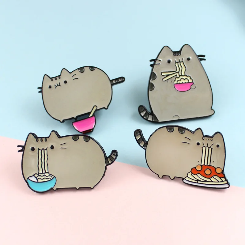 

XM-funny Creative cartoon cute greedy big fat cat brooch eating noodles funny posture dripping brooch accessories
