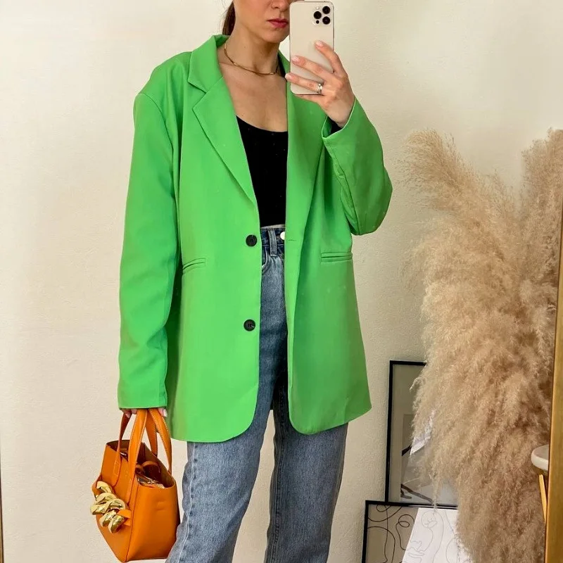 

Women's one-piece suit 2022 new temperament commuter loose all-match casual pink suit high-end temperament green suit women