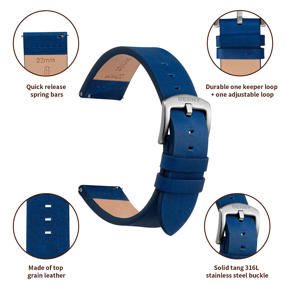 Watch Bands for Women Quick Release Stainless Steel Buckle Waterproof Bracelet Accessories Top Grain Leather Watch Strap for Men