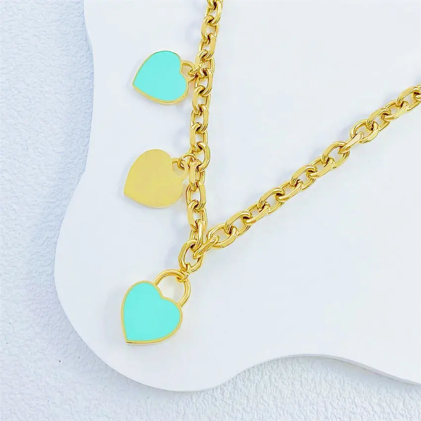 

Luxury Brand Enamel Jewelry Women Gift Gold/Rose Gold Silver Colour Choker Chain Stainless Steel Heart Necklaces Pendants