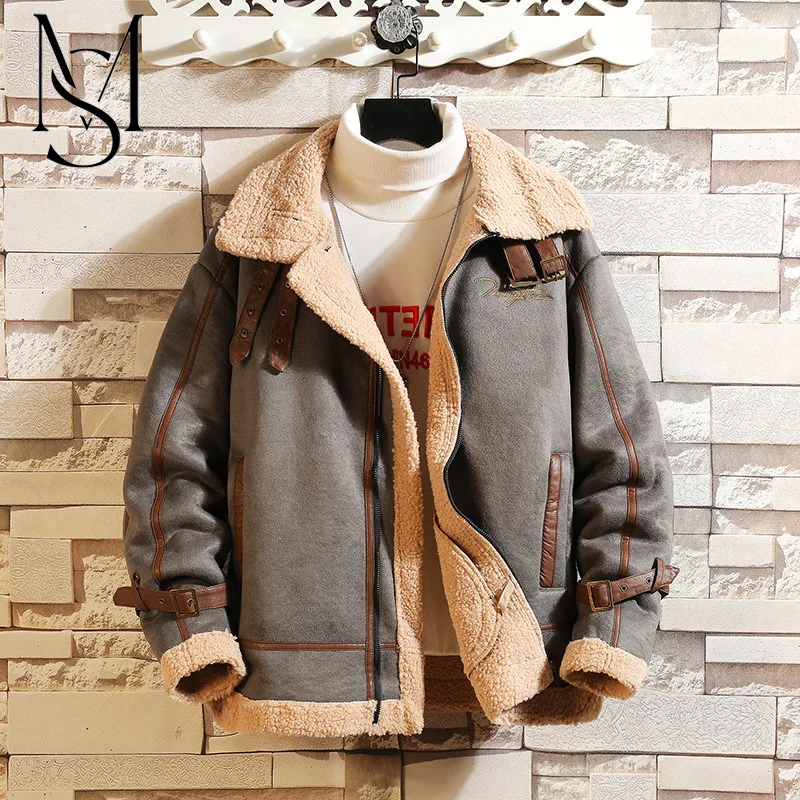 

Международная торговля, Мужская кашемировая куртка свободного размера с имитацией меха и меха, имитация овечьей шерсти с лацканами JK725