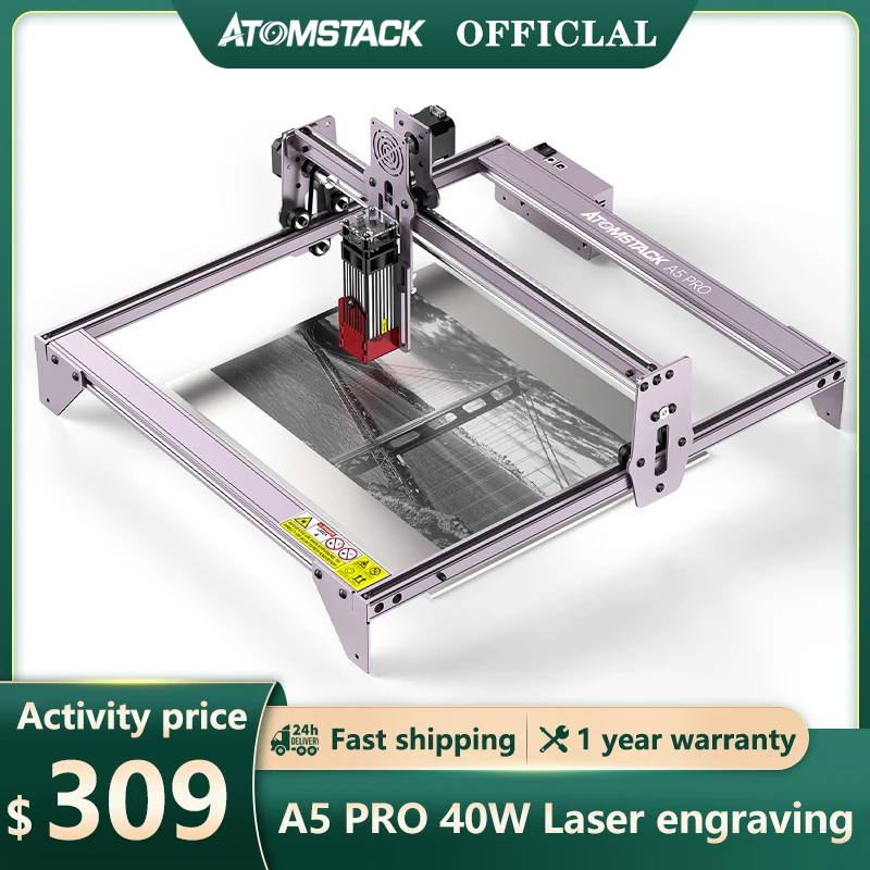 

ATOMSTACK A5 Pro 40W Laser Engraver Cutter Compressed Spot Metal Engraving 12mm Wood Cutting 100W CO₂ Laser Effect DIY Logo Mark