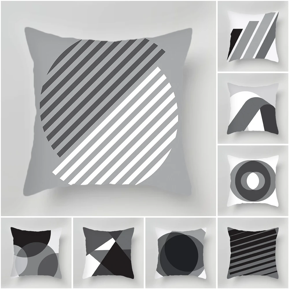 

Черно-белая, серая Геометрическая коллекция, искусственная квадратная наволочка, офисный декоративный чехол для подушки