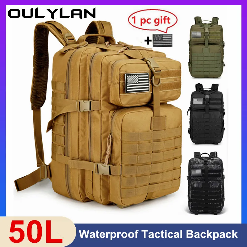

Мужские тактические рюкзаки Oulylan объемом 50 л, военные дорожные сумки, армейские уличные Штурмовые рюкзаки 3P, Сумка Molle для трекинга, охоты