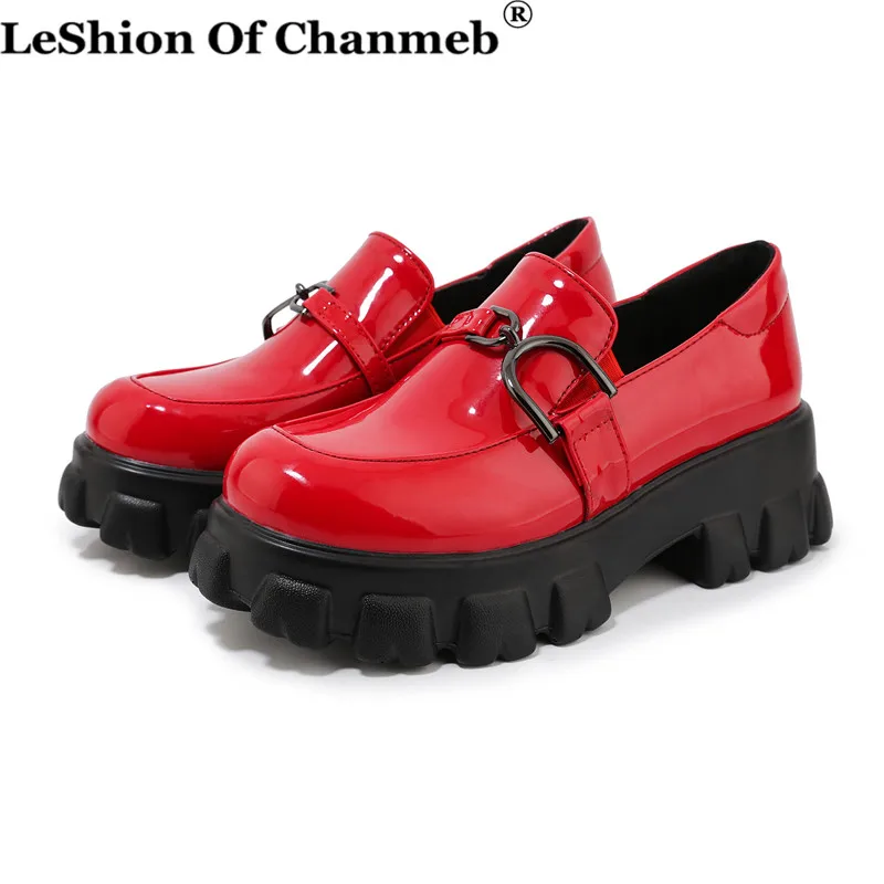 

2022 Spring New Slip ons Shallow Shoes Women Metal Chain Buckle Platform Chunky Heels Casual Shoes Loafers 33-46 sapato feminino