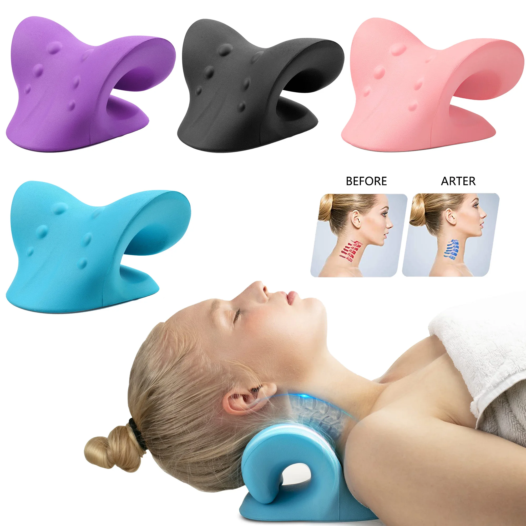 

Neck Stretcher Cervical Traction Shoulder Massager Relaxer Corrector Spine Alignment Chiropractic Pillow Muscle Tension Relief