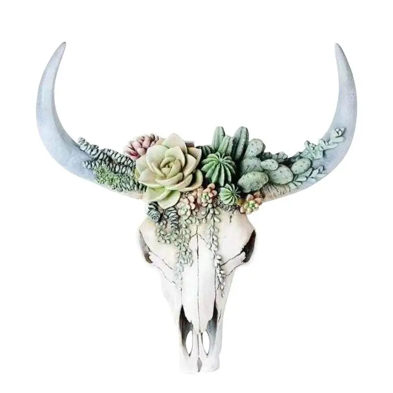 

Cow Skull Wall Decor Resin Cow Skull Wall Art Wall Hanging DecorSucculent Flower Skull Wall Decoration 3D Animal Sculpture