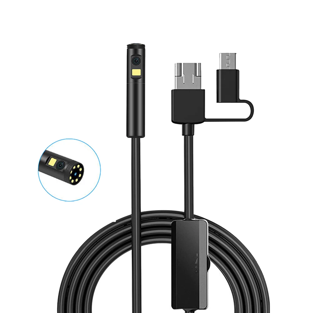 

HD 1080P Dual Lens Endoscope Camera 9 LEDs Soft Wire USB Type-C PC IP68 Waterproof Pipeline Inspection Borescope-1M