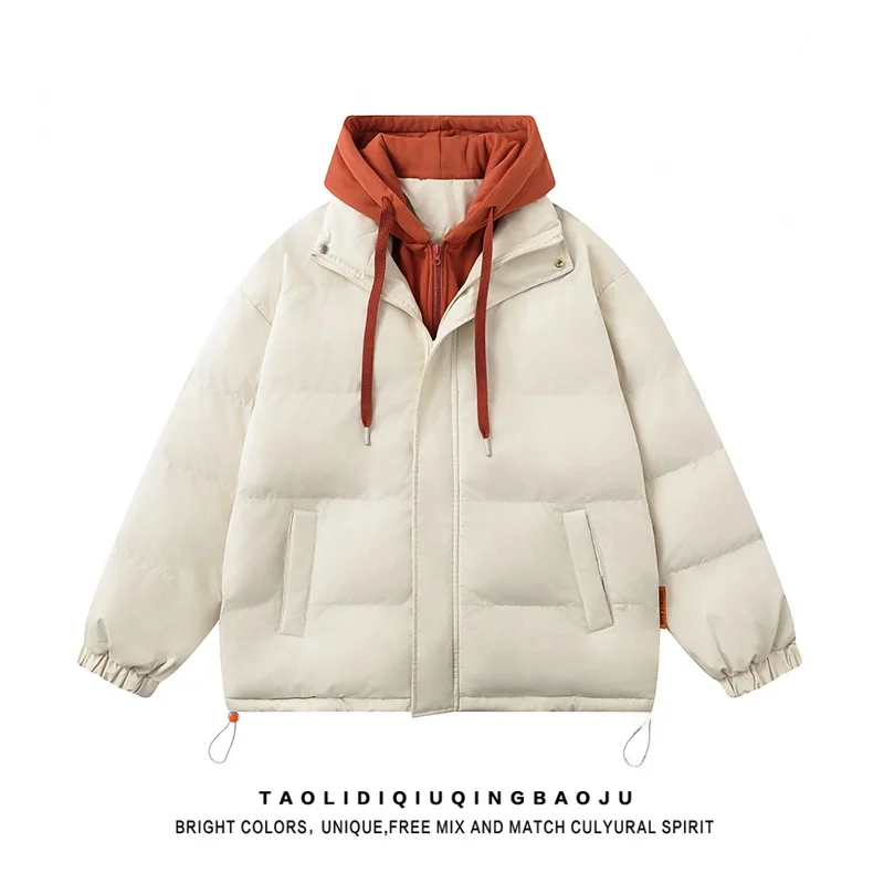 Поддельная двухсекционная куртка контрастного цвета с капюшоном на хлопковой